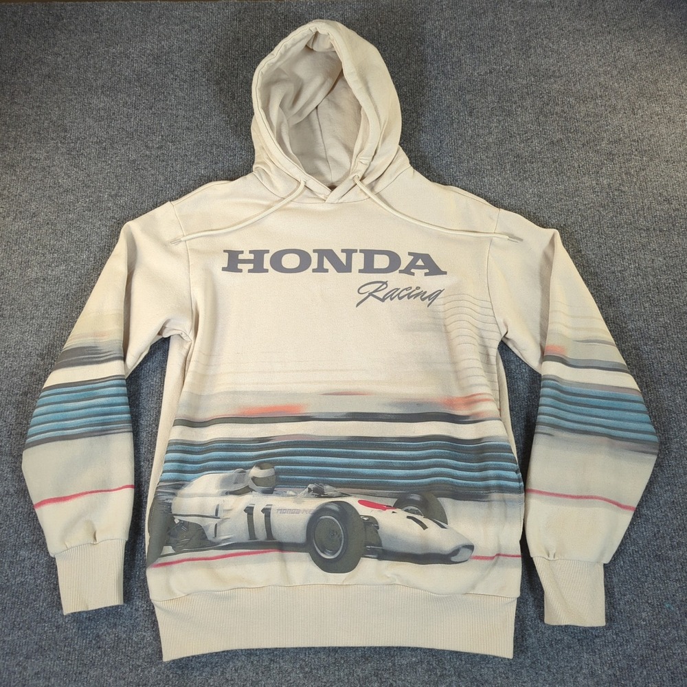 Honda Racing Men Graphic Hoodie Sandshell Beige F1 Race Car Pullover Small #2597
